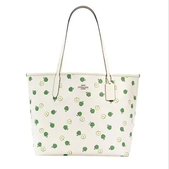 NWT Coach Leather City Tote With Apple Print - Picture 4 of 7
